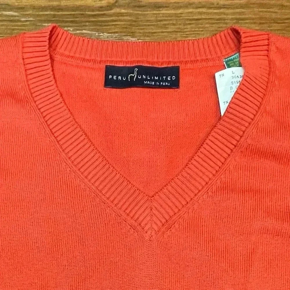 Peru Unlimited | Pima Cotton V Neck Sweater | Burnt Orange | Large